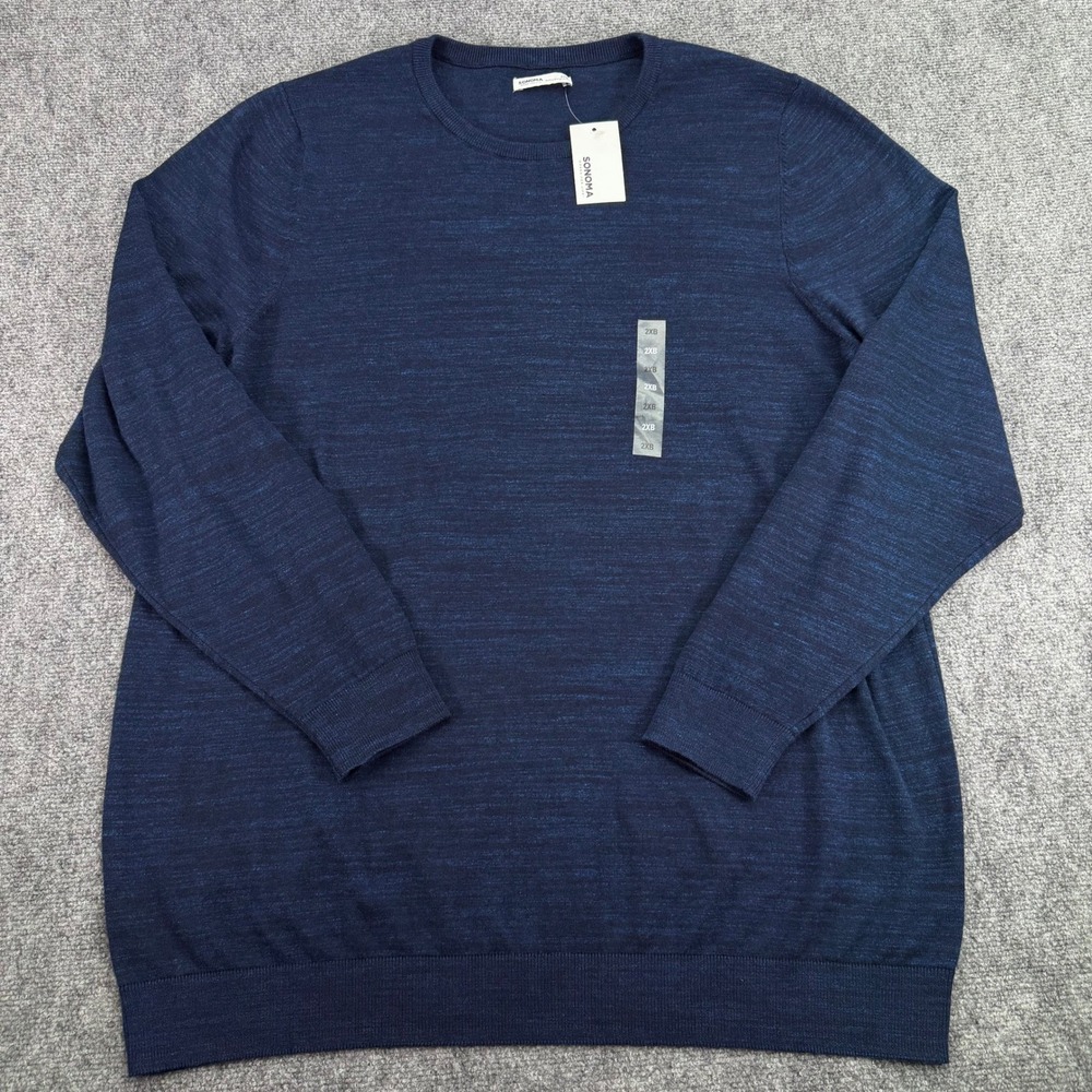 Sonoma Sweater Men's 2XB Blue Black Heather Crewneck Cotton Blend Big & Tall NWT